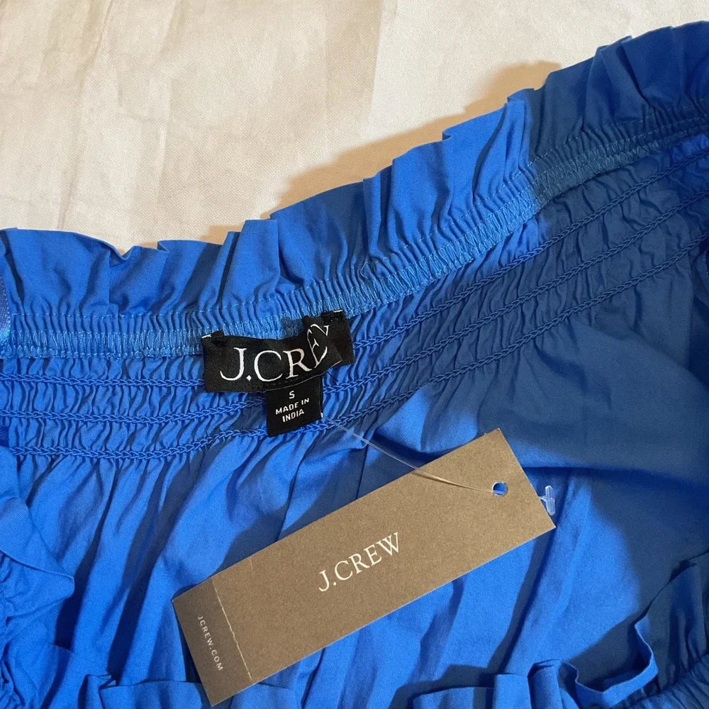 J. Crew One Shoulder Midi Dress Smocked Waist Pockets Blue Size S Wedding Resort